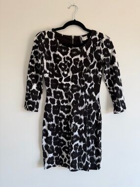 H&M Black & White Animal Print Dress | Bodycon | 3/4 Sleeve | Size 4